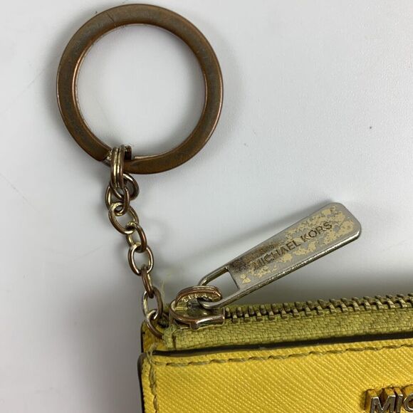 Michael Kors Jet Set Travel Saffiano Leather Coin Pouch Yellow Small Key Zip - Picture 3 of 13